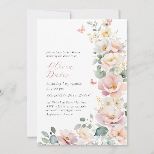 Sommerliche Wildblumen Wreath Bridal Dusche Einlad Einladung (Vorderseite)