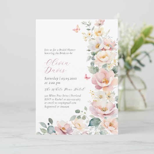 Sommerliche Wildblumen Wreath Bridal Dusche Einlad Einladung (Stehend Vorderseite)