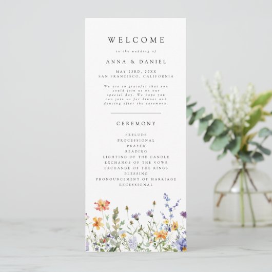 Sommerliche Wildblumengarten-Hochzeitsprogramm Programm (Stehend Vorderseite)