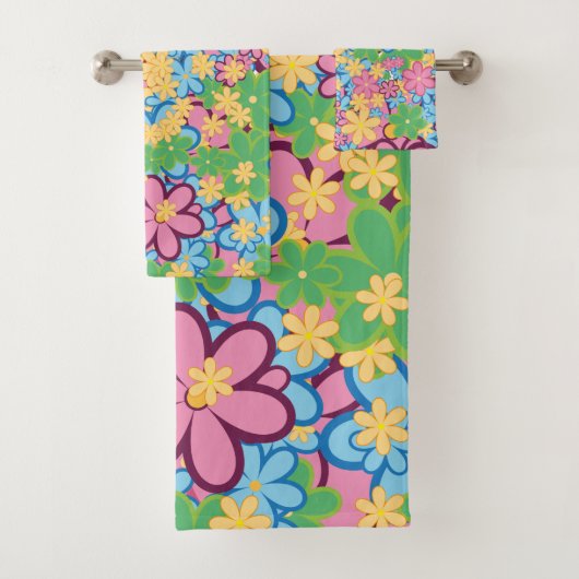 Sommerlicher 60er Blume Muster Badhandtuch Set (Insitu)