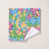 Sommerlicher 60er Blume Muster Badhandtuch Set (Waschlappen)