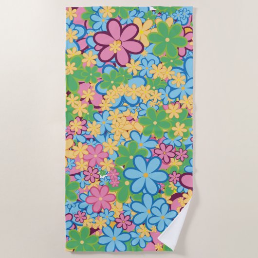 Sommerlicher 60er Blume Muster Strandtuch (Vorderseite)