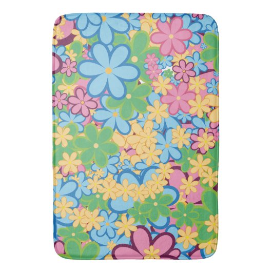 Sommerlicher 60er Retro Blume Badematte (Vorderseite Vertikal)