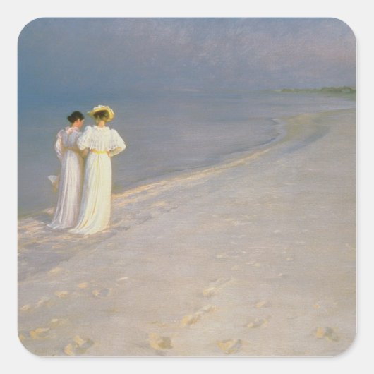 Sommerlicher Abend am Südstrand von Skagen Quadratischer Aufkleber (Vorderseite)