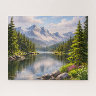 Sommerlicher Bergsee-Reflexionspuzzle Puzzle