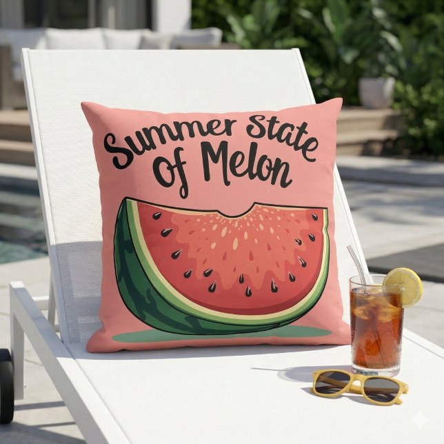 Sommerlicher Staat von Melon Retro Kissen (Summer State of Melon Retro Fruit Art Throw Pillow In Poolside Chair)