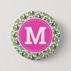 Sommerlicher tropischer Tukan und Blumenmuster Button
