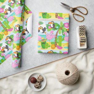 Sommerlicher Tropischer-Tukan-und-Flamingo-Muster Geschenkpapier