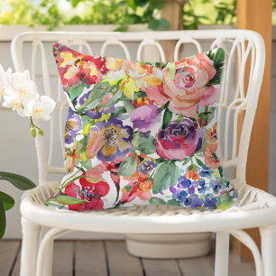 Sommerliches Florales Wasserfarbmuster Pfirsich Li Kissen