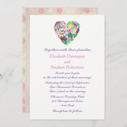 Sommerliches Herz in Rosa und Grün Einladung (Vorne/Hinten)