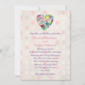 Sommerliches Herz in Rosa und Grün Einladung (Vorderseite)