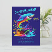 Sommerliches Party - farbenfrohe Haifischpest Einladung (Stehend Vorderseite)