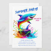 Sommerliches Party - farbenfrohe Haifischpest Einladung (Vorne/Hinten)