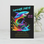 Sommerliches Party - farbenfrohe Haifischpest Einladung (Stehend Vorderseite)