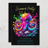 Sommerliches Party - farbenfrohe Oktopuspause Einl Einladung (Vorne/Hinten)