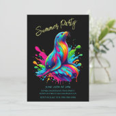 Sommerliches Party - farbenfrohe Seelöwen Einladun Einladung (Stehend Vorderseite)