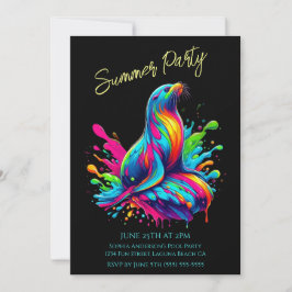 Sommerliches Party - farbenfrohe Seelöwen Einladun Einladung