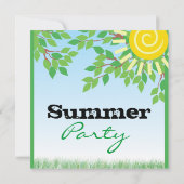 Sommerliches Party, grüne Blätter, gelbe Sonne Einladung (Rückseite)