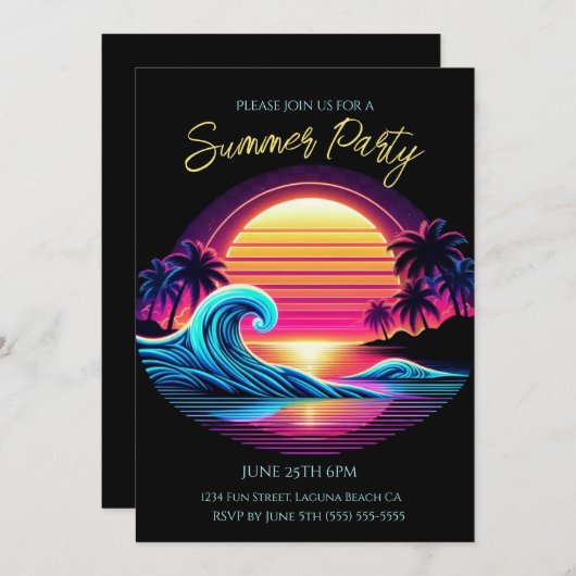 Sommerliches Party - Sonnenuntergang Einladung (Vorne/Hinten)