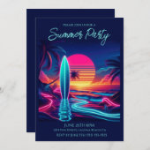 Sommerliches Party - Sonnenuntergang Surfboard Neo Einladung (Vorne/Hinten)