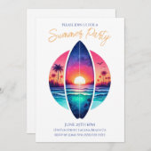 Sommerliches Party - Surfbrett im Sonnenuntergang Einladung (Vorne/Hinten)