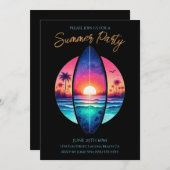 Sommerliches Party - Surfbrett im Sonnenuntergang Einladung (Vorne/Hinten)