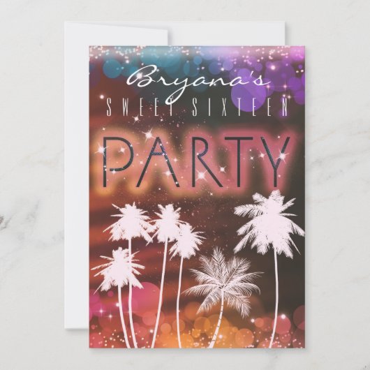 Sommerlicht und Party Einladungen mit weißem Palme (Vorderseite)