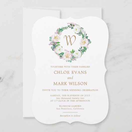 Sommerlush Bloom Wasserfarbe Monogramm Hochzeit Einladung (Vorderseite)
