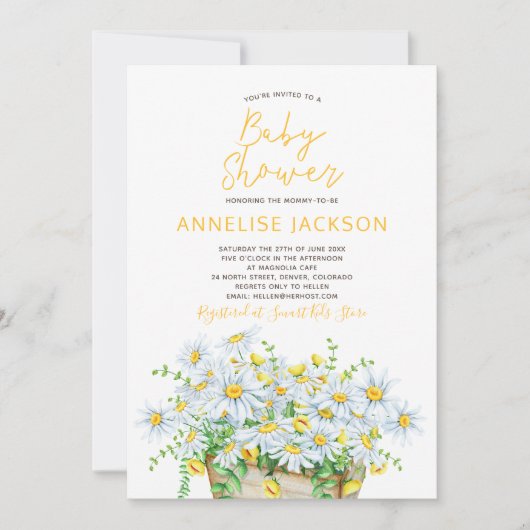 Sommermädchen gelbe und weiße Spitzen-Babydusche Einladung (Vorderseite)