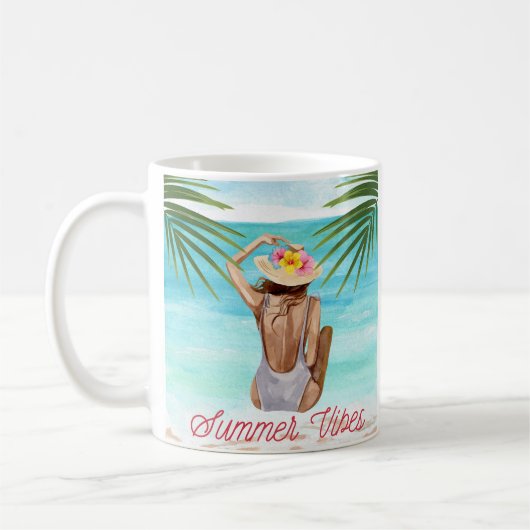 Sommermädchen in Badeanzug am Strand niedlich Kaffeetasse (Links)