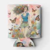 Sommermädchen Pastelle mit Schmetterlingen Dosenkühler (Rückseite)