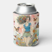 Sommermädchen Pastelle mit Schmetterlingen Dosenkühler (Kanne Rückseite)