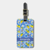 Sommermajolika blau sizilianische Zitrusfrüchte Mi Gepäckanhänger (Vorderseite vertikal)