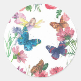 Sommermärchen illustrierter blumenreicher individu runder aufkleber