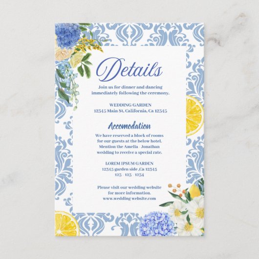 Sommermediterrane Zitrone Hochzeiten Begleitkarte (Vorderseite)