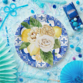 Sommermediterrane Zitrone und Blume  Pappteller (Party)