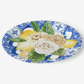 Sommermediterrane Zitrone und Blume  Pappteller (Schrägansicht)