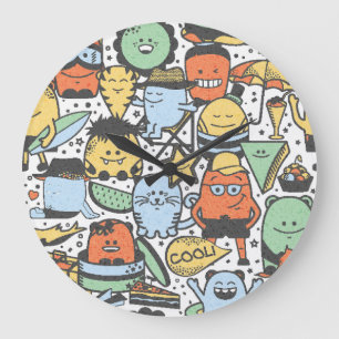 Sommermonster, farbenfrohe, nahtlose Muster Große Wanduhr