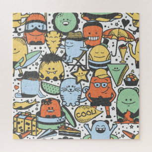 Sommermonster, farbenfrohe, nahtlose Muster Puzzle