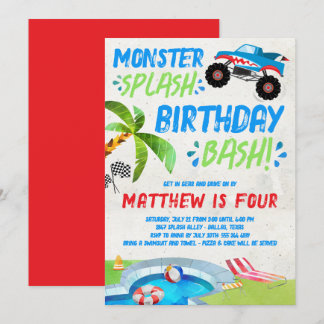 Sommermonster Truck Geburtstagsparty Einladung