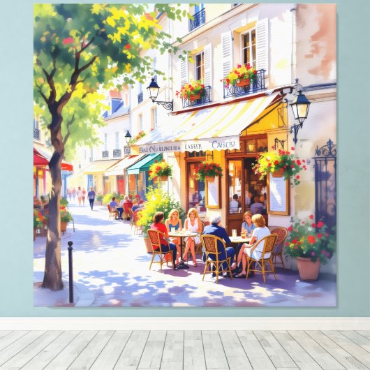 Sommermorgen im Straßencafé Leinwanddruck (Insitu (Holzboden))