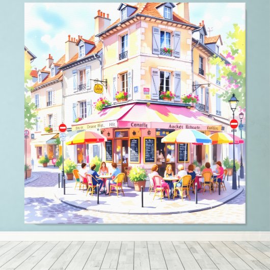 Sommermorgen im Straßencafé Leinwanddruck (Insitu (Holzboden))