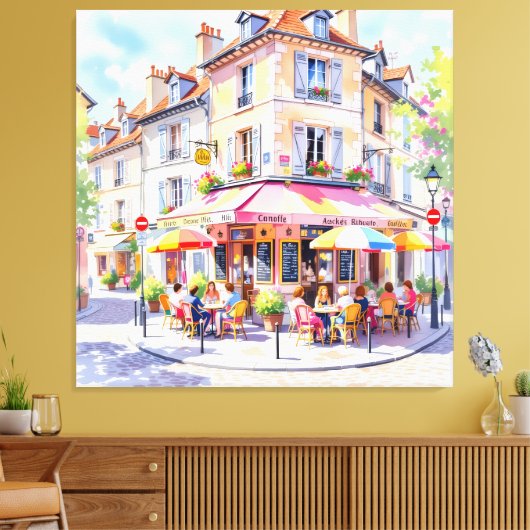 Sommermorgen im Straßencafé Leinwanddruck (Insitu (Wohnzimmer))