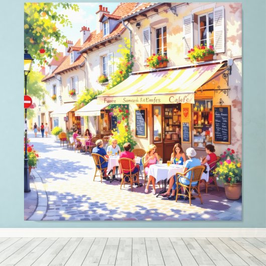 Sommermorgen im Straßencafé Leinwanddruck (Insitu (Holzboden))