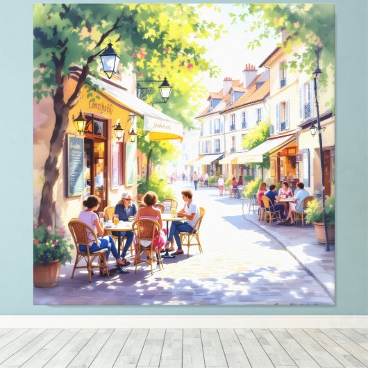 Sommermorgen im Straßencafé Leinwanddruck (Insitu (Holzboden))