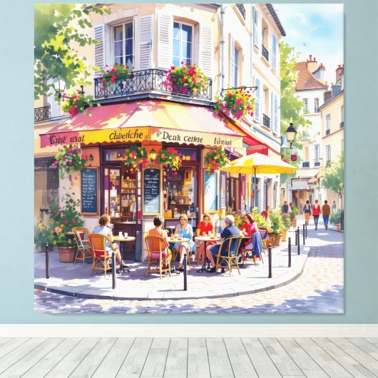 Sommermorgen im Straßencafé Leinwanddruck (Insitu (Holzboden))