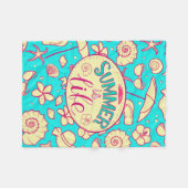 Sommermuster auf türkisfarbenem Hintergrund: Schir Fleecedecke (Vorderseite (Horizontal))