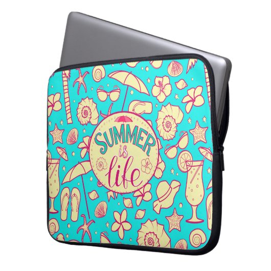 Sommermuster auf türkisfarbenem Hintergrund: Schir Laptopschutzhülle (Vorderseite Links)