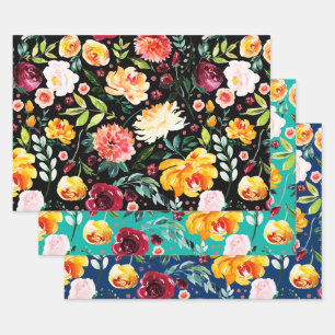 Sommermuster der Blume mit eigenem Hintergrund Geschenkpapier Set