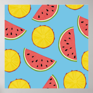 Sommermuster mit Ananas und Wassermelonart,ba Poster